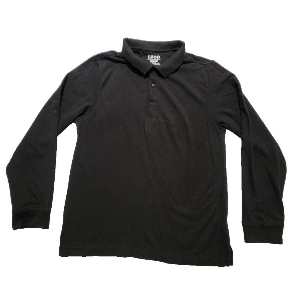 Izod Men's Long Sleeve Polo Shirt Schoolwear Black Size L